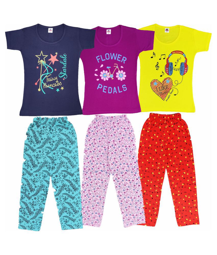     			Crazyon Girls Color Pyjama pack of 3