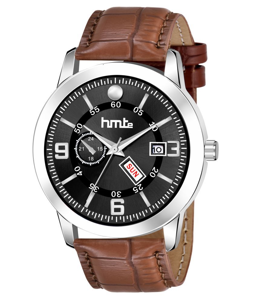    			HMTe - Brown Leather Analog Men's Watch