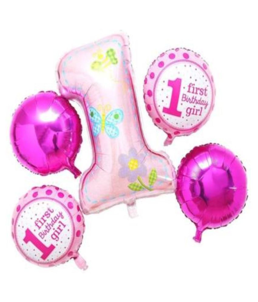     			KR Printed )  1st Birthday decoration For Baby Girl /  / Baby Shower Decoration Material - Pink Balloon  (Pink, Pack of 5)