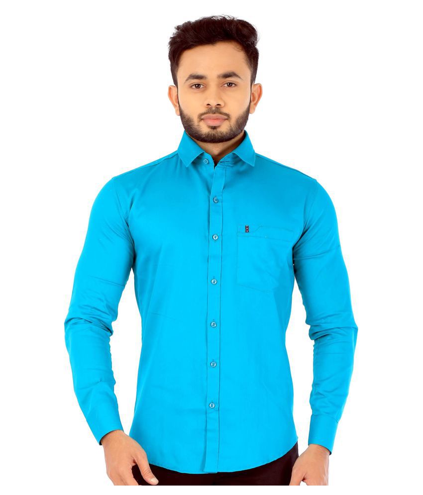     			READY CLUB Cotton Blend Turquoise Shirt Single