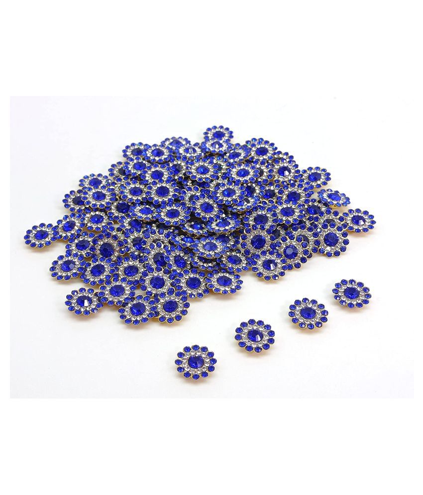     			PRANSUNITA 90 pcs Zarkan Flower Shape Claw Cup Sew on Rhinestone Crystal Glass Beads Buttons Stones for Jewellery Making, Dress Decoration, Crafts & Embroidery Works, Belt and Shoes – Size 14 mm – Colour -Blue