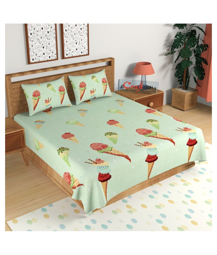     			eCraftIndia Cotton Double Bedsheet with 2 Pillow Covers ( 229 cm x 254 cm )