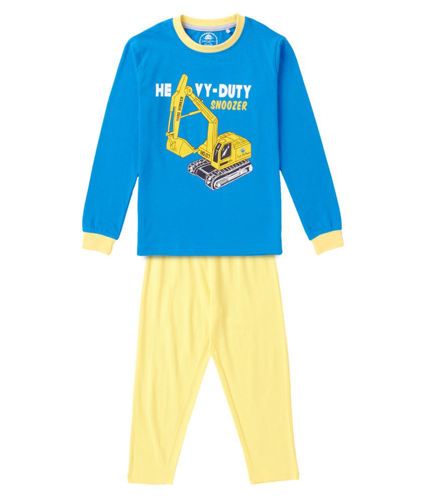     			Cub McPaws Boys Nightwear Set - Blue full sleeve tee with Excavator print pyjama
