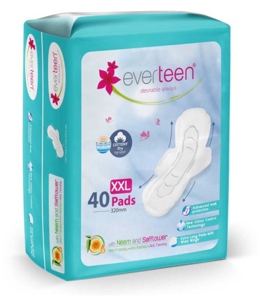 Everteen Cottony-Dry Sanitary Napkin Pads Enriched with Neem & Safflower 1 Pack - XXL 40 Sanitary Pads