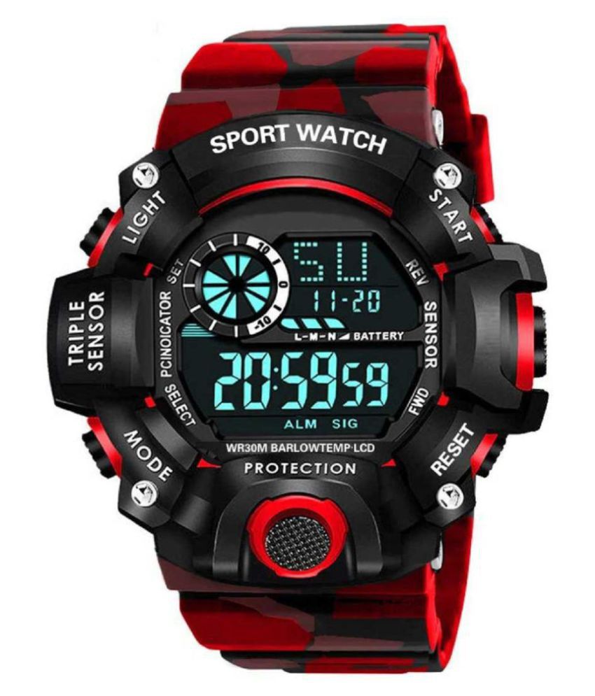 Hala G-90 Red Color Army Strap Waterproof Digital Sports Watch for Bys