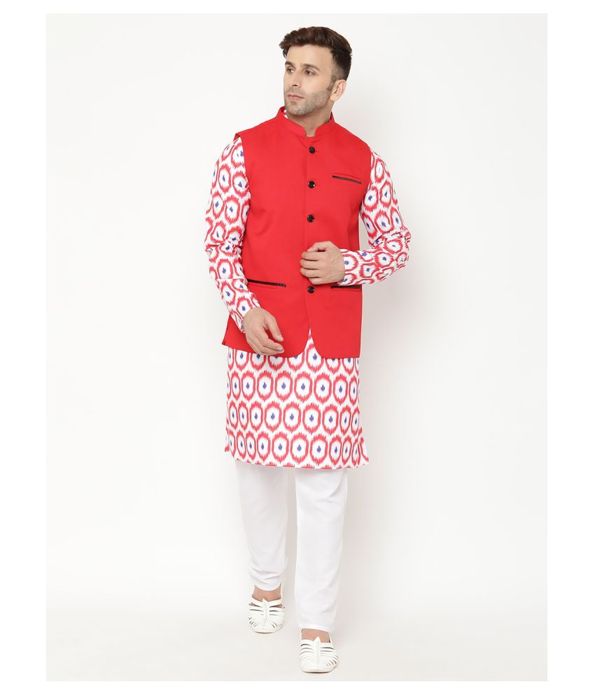     			Hangup Red Cotton Blend Kurta Pyjama Set Single Pack