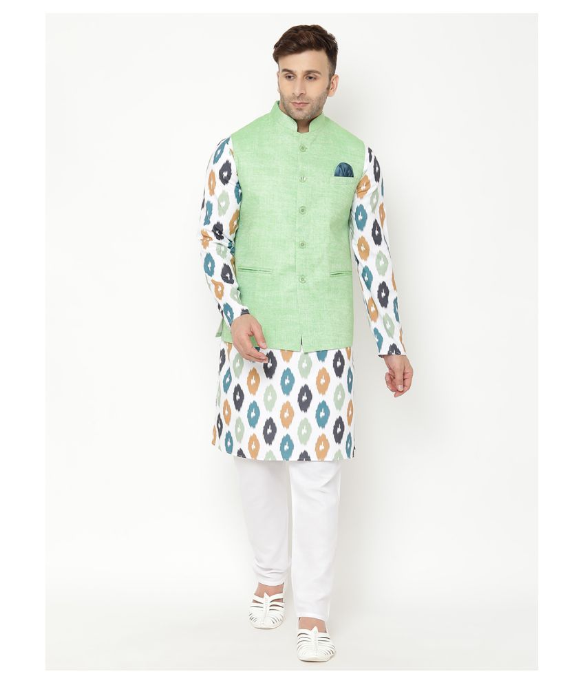     			Hangup White Cotton Blend Kurta Pyjama Set Single Pack