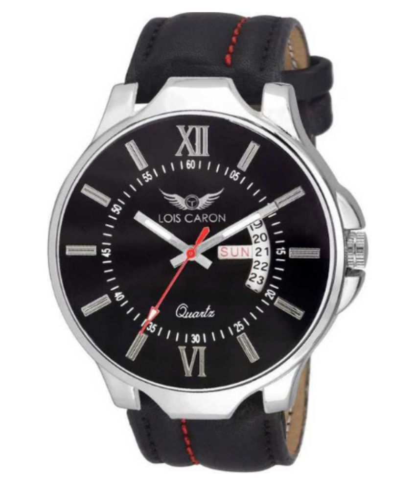     			Lois Caron - Black Leather Analog Men's Watch