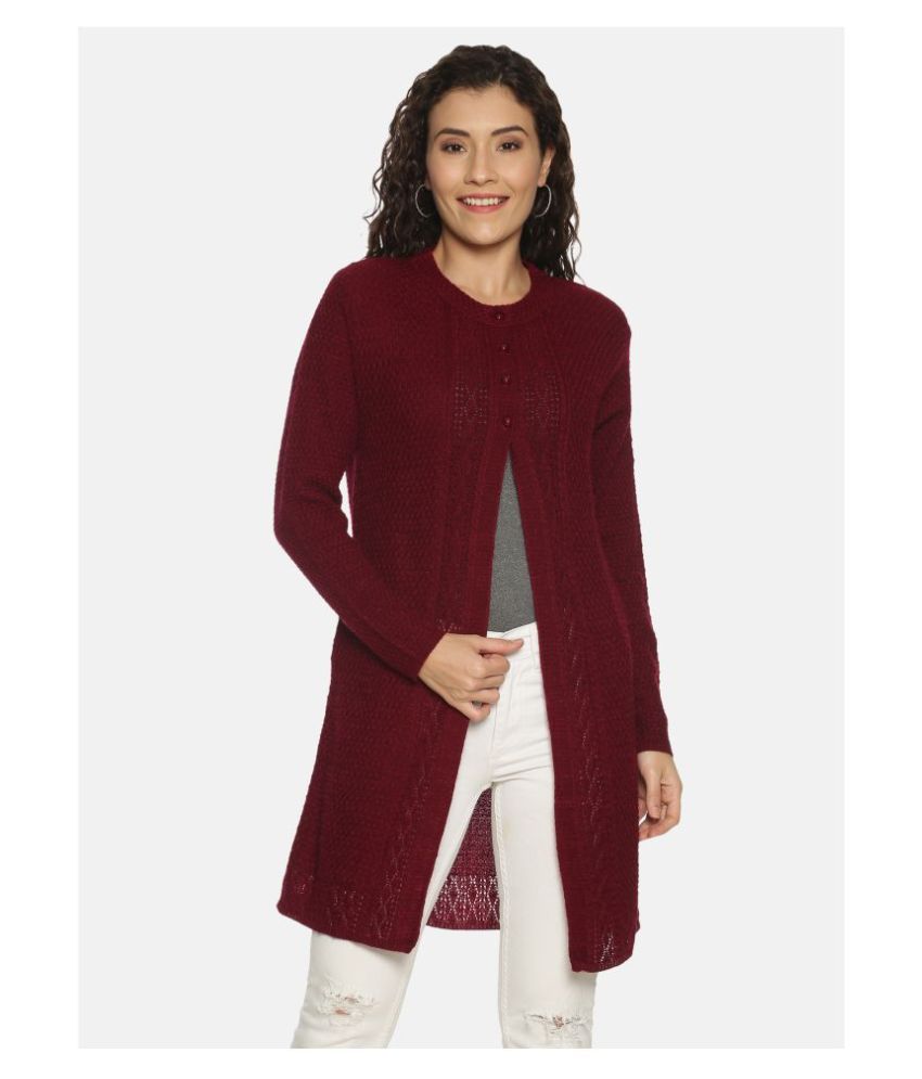 Clapton Acrylic Maroon Buttoned Cardigans - Single