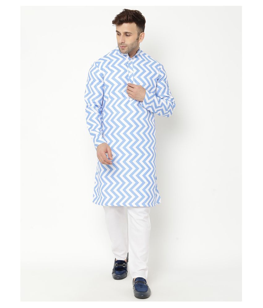     			Hangup Blue Cotton Kurta Pyjama Set Single Pack