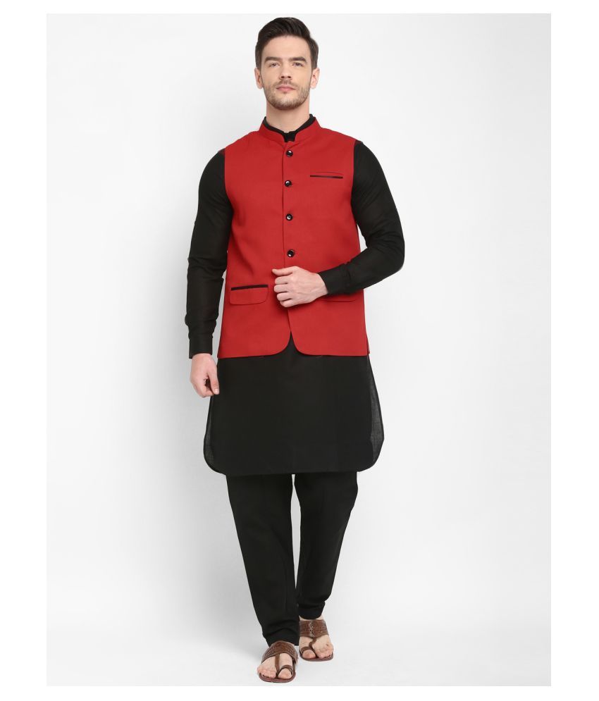     			Hangup Red Cotton Kurta Pyjama Set Single Pack