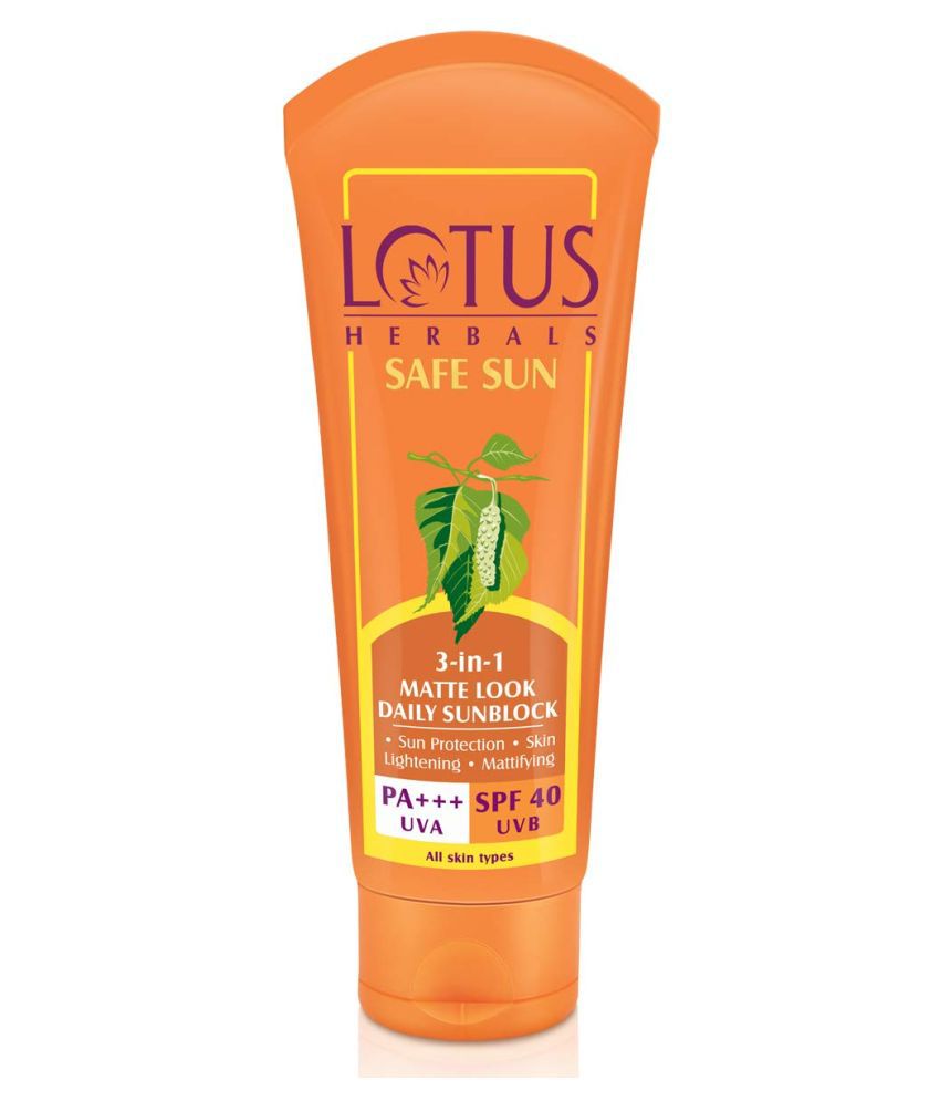 Lotus Herbals Safe Sun 3 In 1 Tinted Daily Sunscreen | Matte Look | SPF 40 | PA+++ | 50g