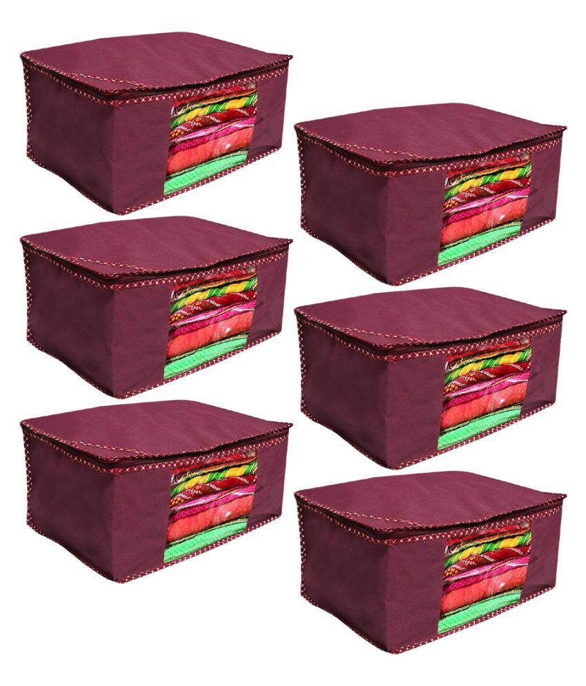     			Non Woven Fabric Saree Cover Set with Transparent Window, Extra Large,less (6, Maroon)