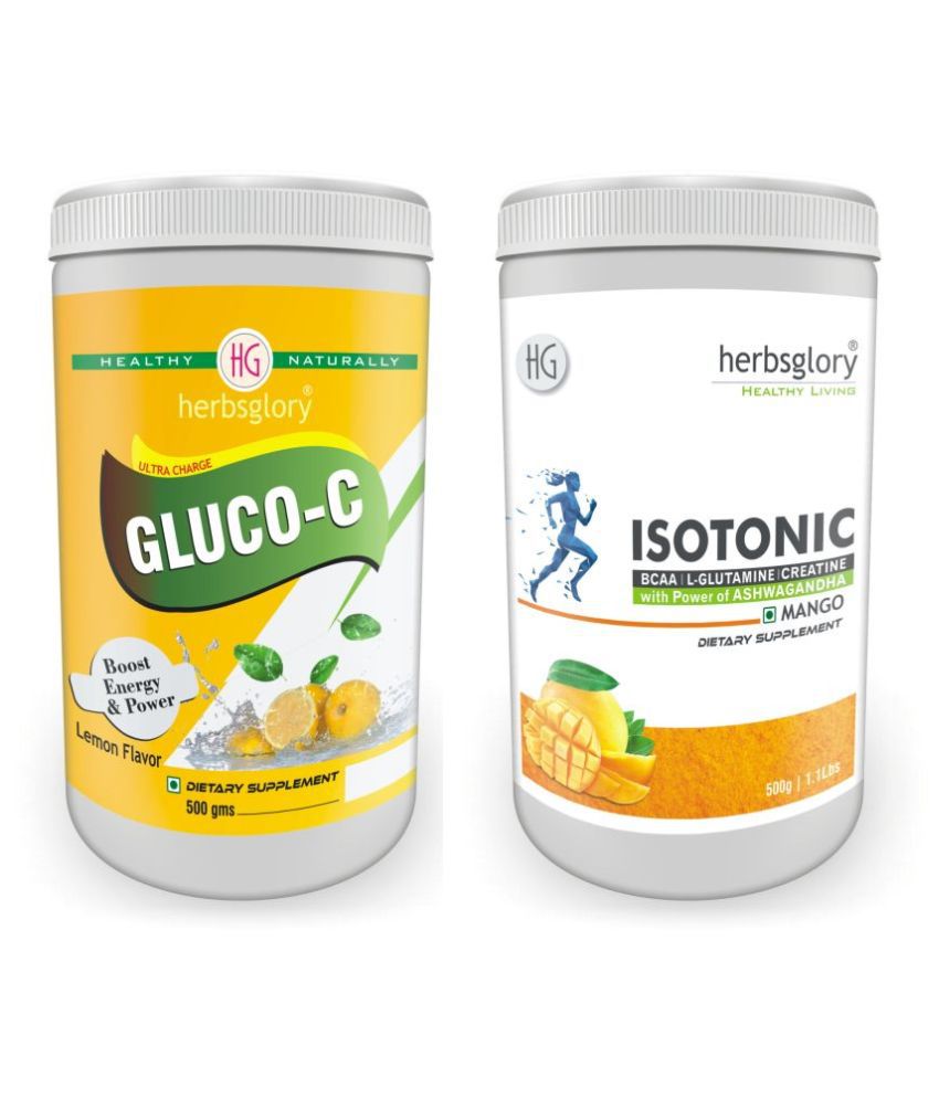 Herbsglory Ultra Charge Gluco-C Increase Energy Lemon Flavor 500gm & Isotonic Energy Drink Mango Flavor 500gm Energy Drink for All 1 kg Pack of 2