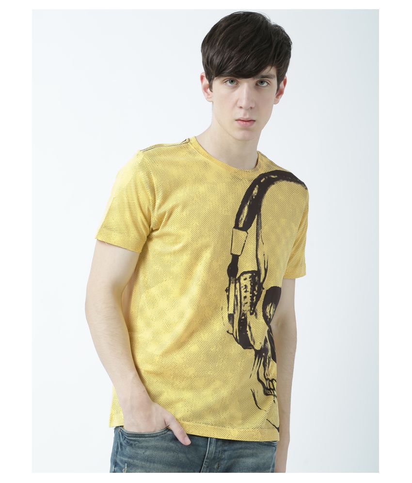     			Huetrap cotton Yellow Printed T-Shirt Single Pack