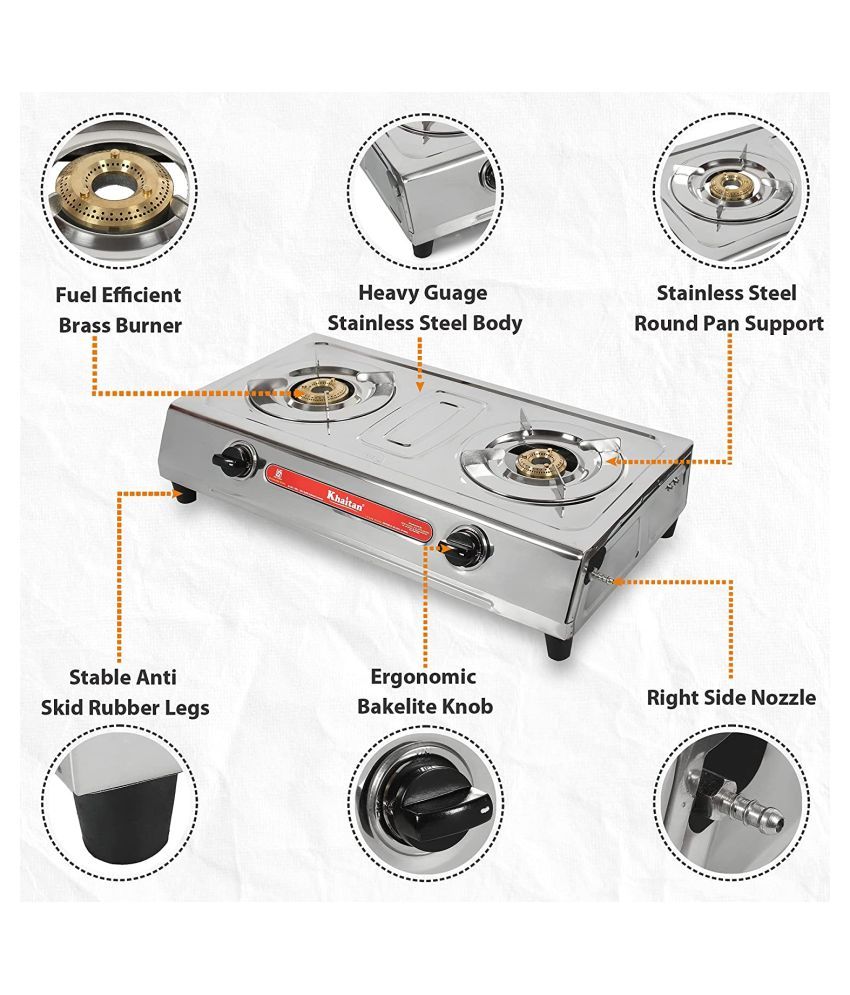 Khaitan 2 Burner VS2 Smart Stainless Steel Manual Gas Stove (Silver) 1