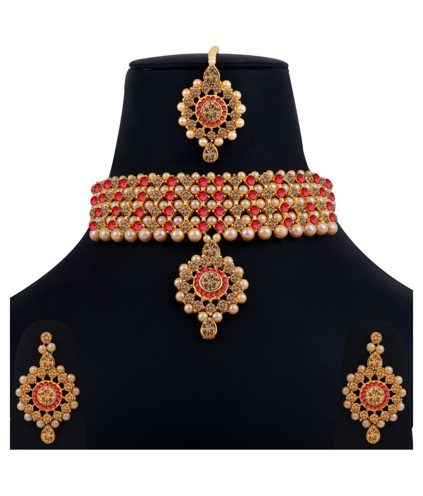     			ShreejiHuf Alloy Golden Traditional Necklaces Set Choker