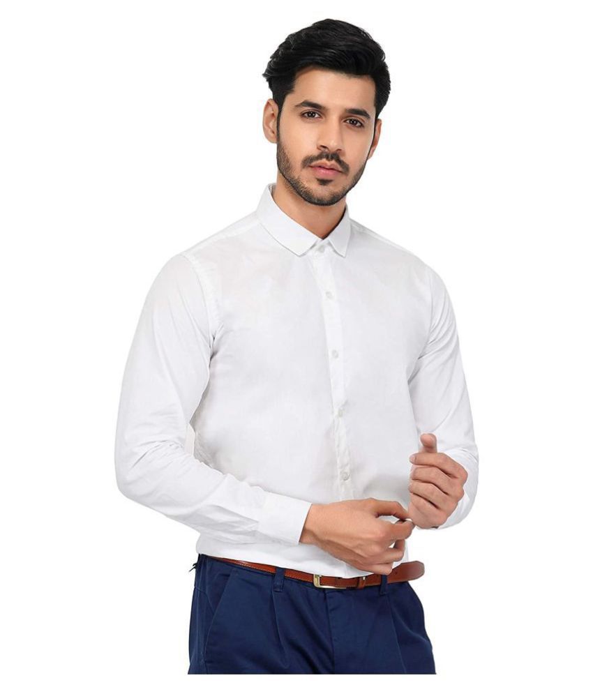     			Makhanchor Cotton Blend White Solids Formal Shirt Single Pack