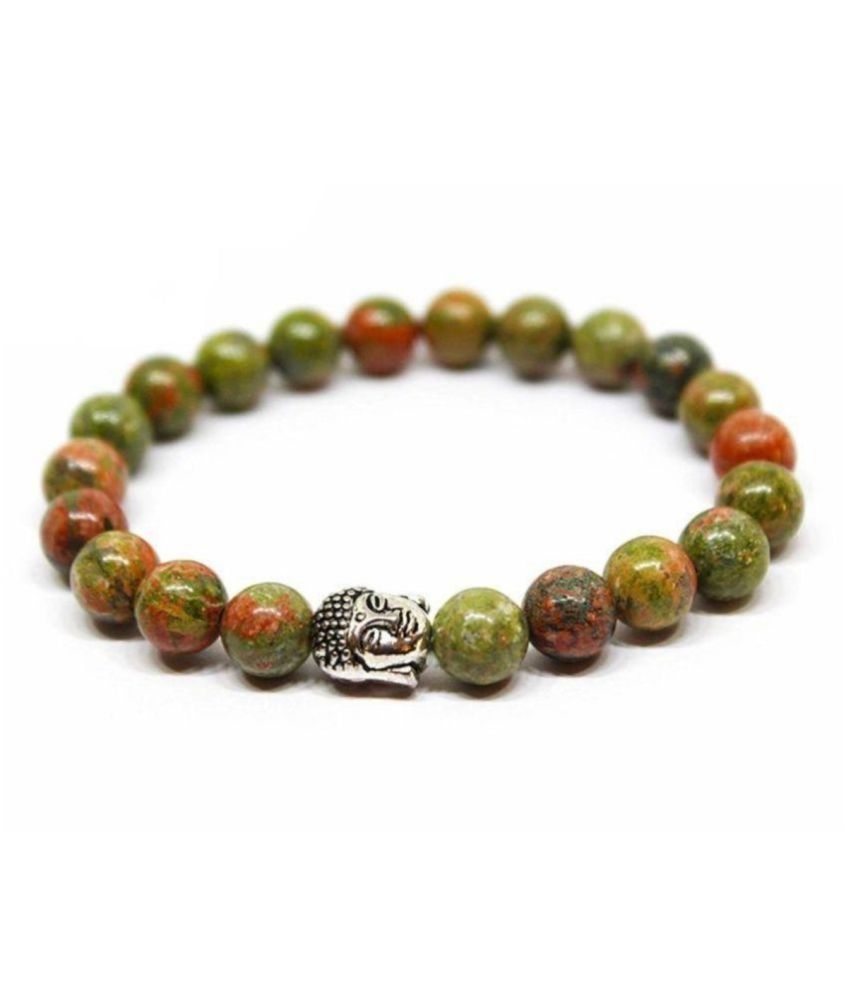     			8mm Green Unakite With Buddha Natural Agate Stone Bracelet