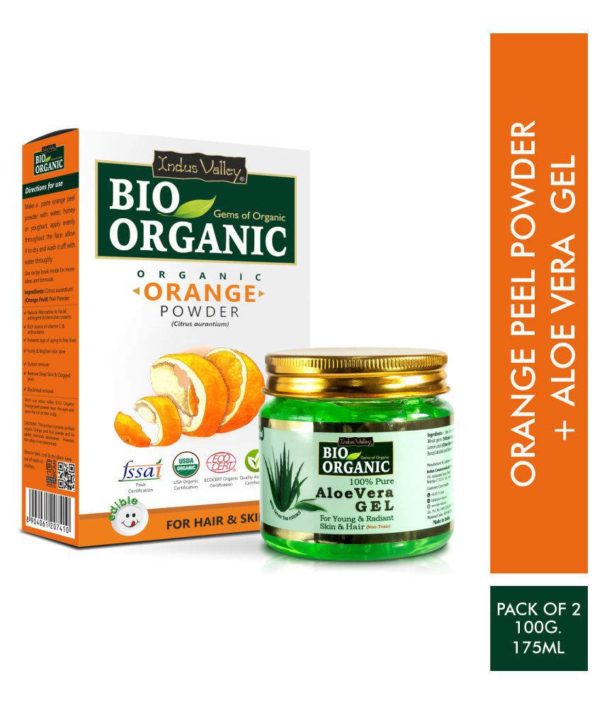     			Indus Valley Bio Organic Aloevera gel 175ml and Orange Peel Powder 100gm fro Multipurpose Benefits to Skin and Hair Care