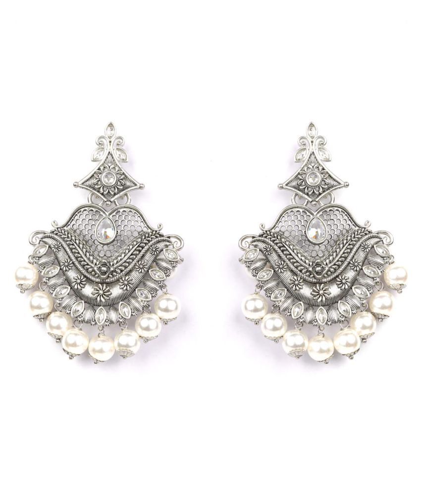     			Priyaasi Kundan Pearls Silver Plated Drop Earring