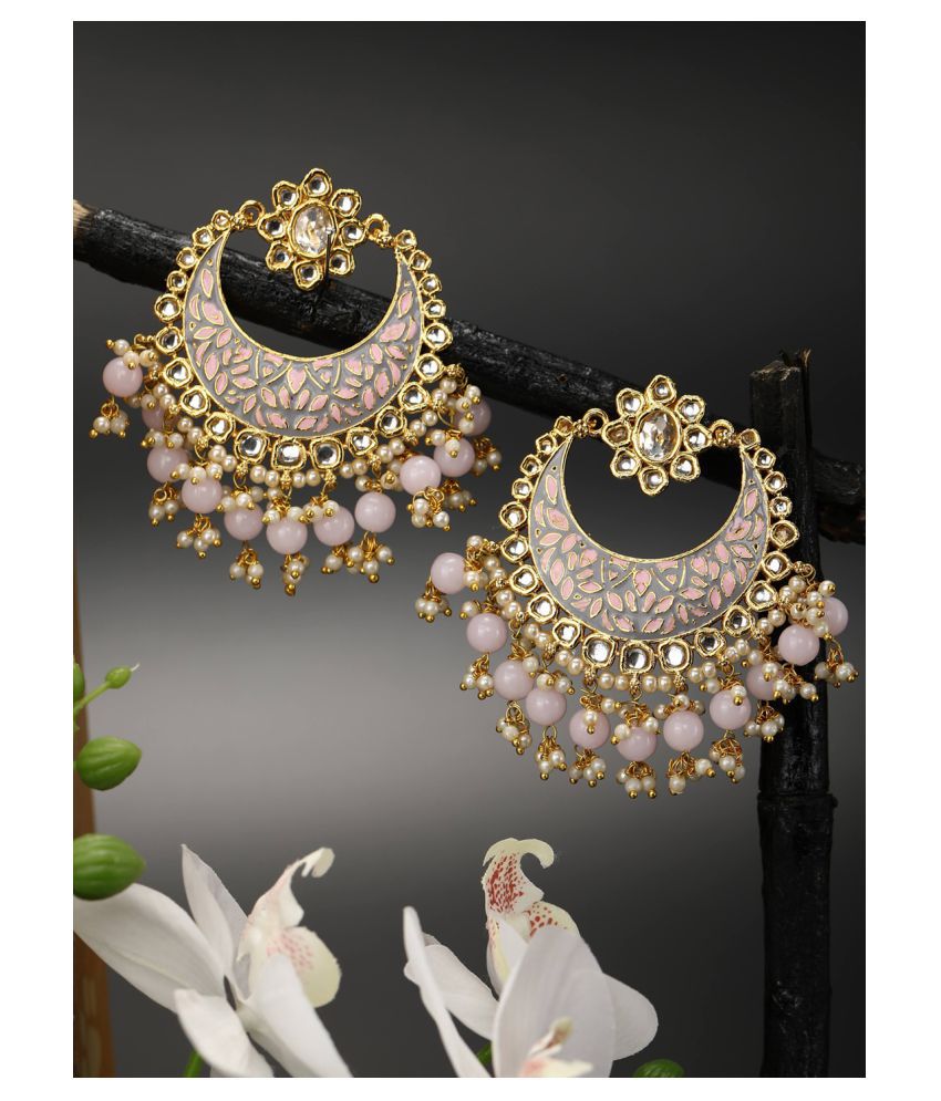     			Priyaasi Pink Pearls Beads Kundan Gold Plated Meenakari Chandbali Earring