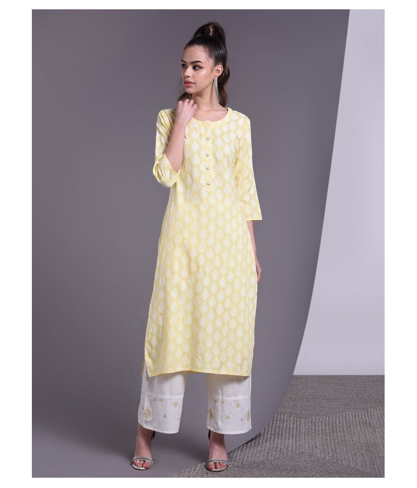     			Doriya - Yellow Straight Rayon Women's Stitched Salwar Suit ( Pack of 1 )