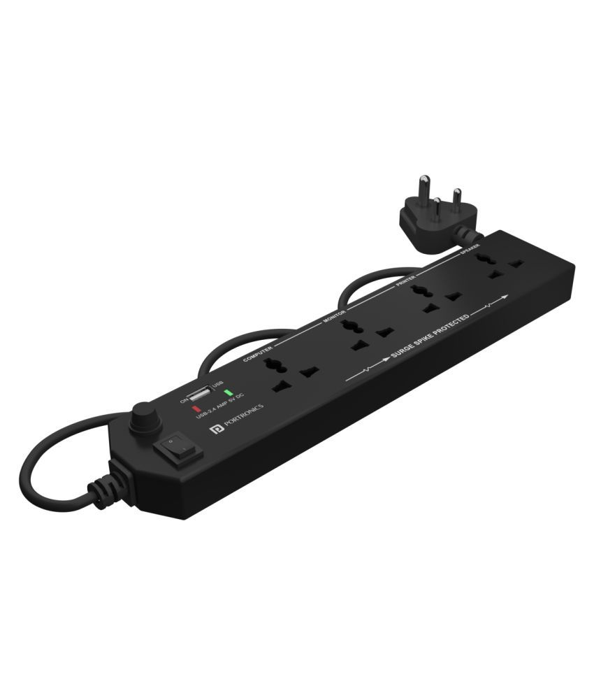 Portronics Power Plate 4:With 4 Power Sockets +1USB Port Power Converter ,Black (POR 1291)