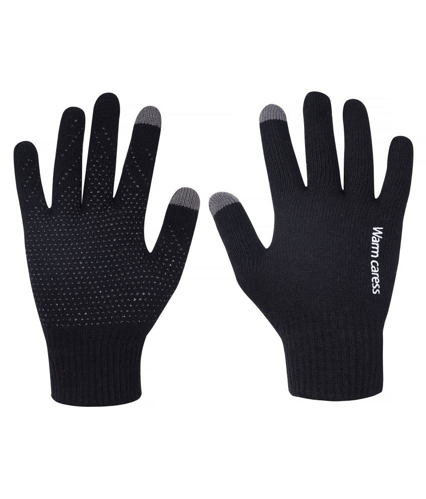     			Zacharias Unisex Black Woolen Gloves For Winter