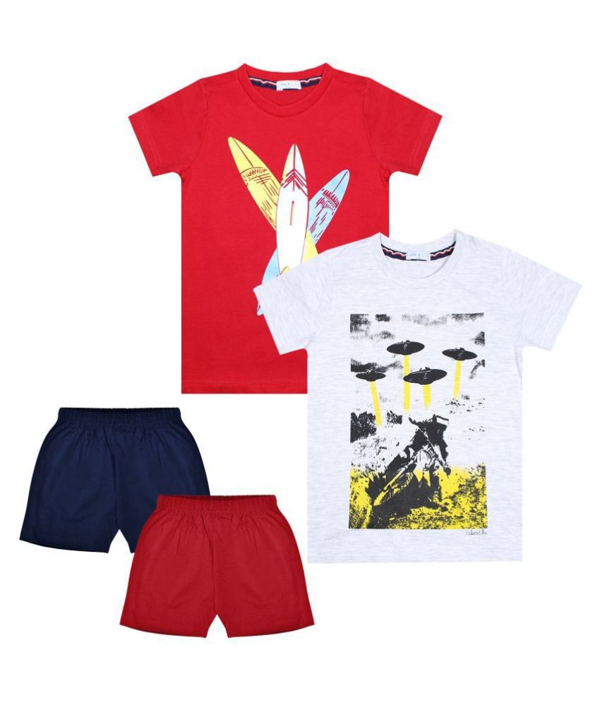     			Luke and Lilly Boys Cotton Half Sleeve Multicolor Tshirt & Shorts Pack of 2