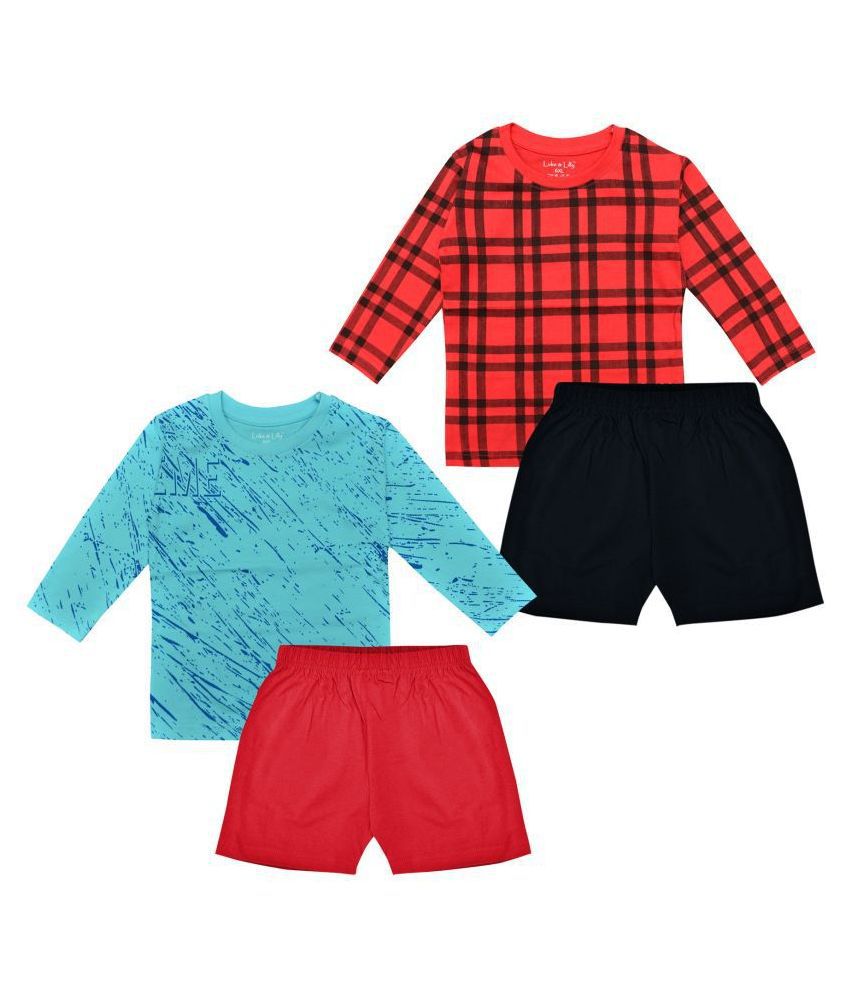 Luke and Lilly Boys Cotton Full Sleeve T-Shirt and Shorts_Pack of 2