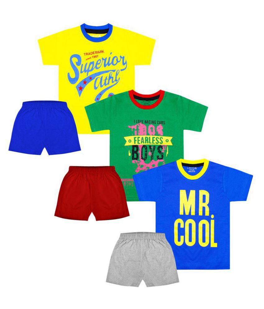 Luke and Lilly Boys Half Sleeve Cotton Printed Tshirt & Shorts_Pack of 3