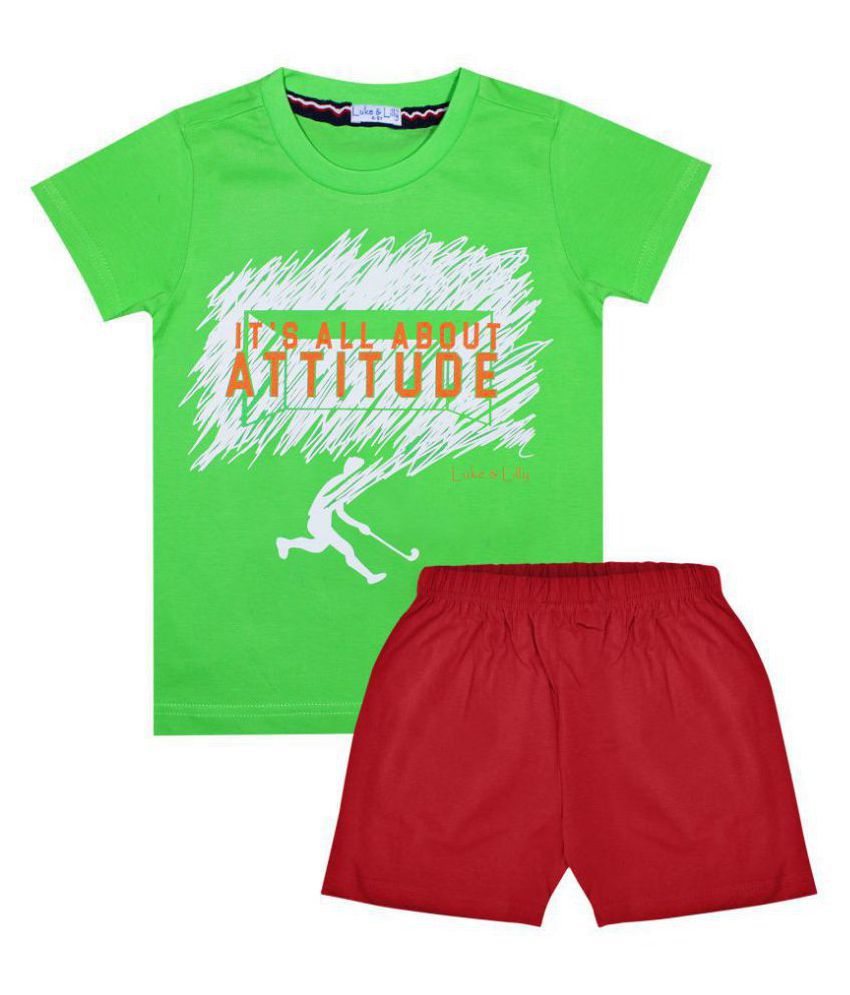     			Luke and Lilly Boys Pack Of 1 Printed Round Neck T-shirts and Plain Shorts