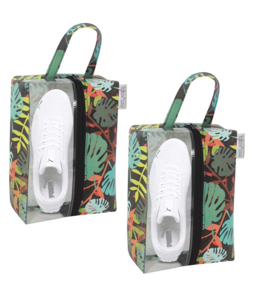     			PrettyKrafts Designer Portable Travel Half Transparent Shoe Cover|Dust-proof Shoe Organizer Space Saving Storage Bags,green leaves Set of 2
