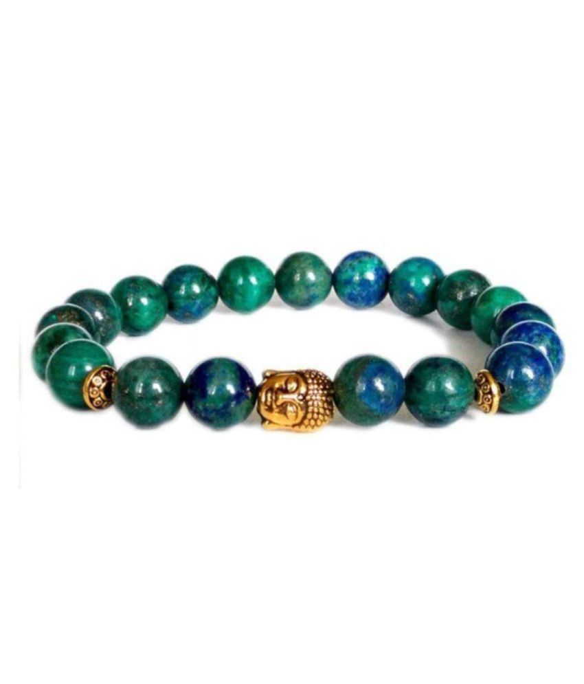     			8mm Green And Blue Azurite Gold Charm Natural Agate Stone Bracelet
