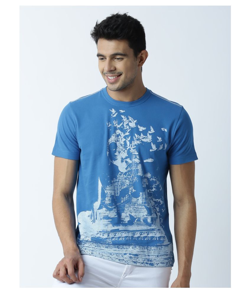     			Huetrap Cotton Blue Printed T-Shirt Single Pack