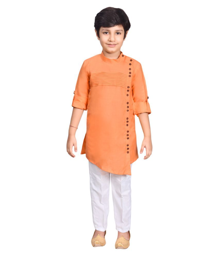     			Joley Poley Boys 100% Cotton - Pattern Kurta Pant Set ( Light Orange , Pack of 1 )