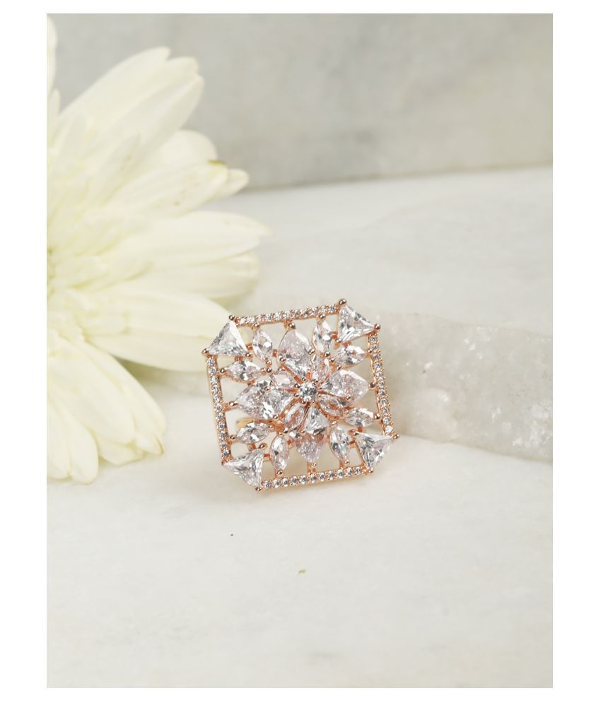     			Priyaasi American Diamond Rose Gold-Plated Square Ring