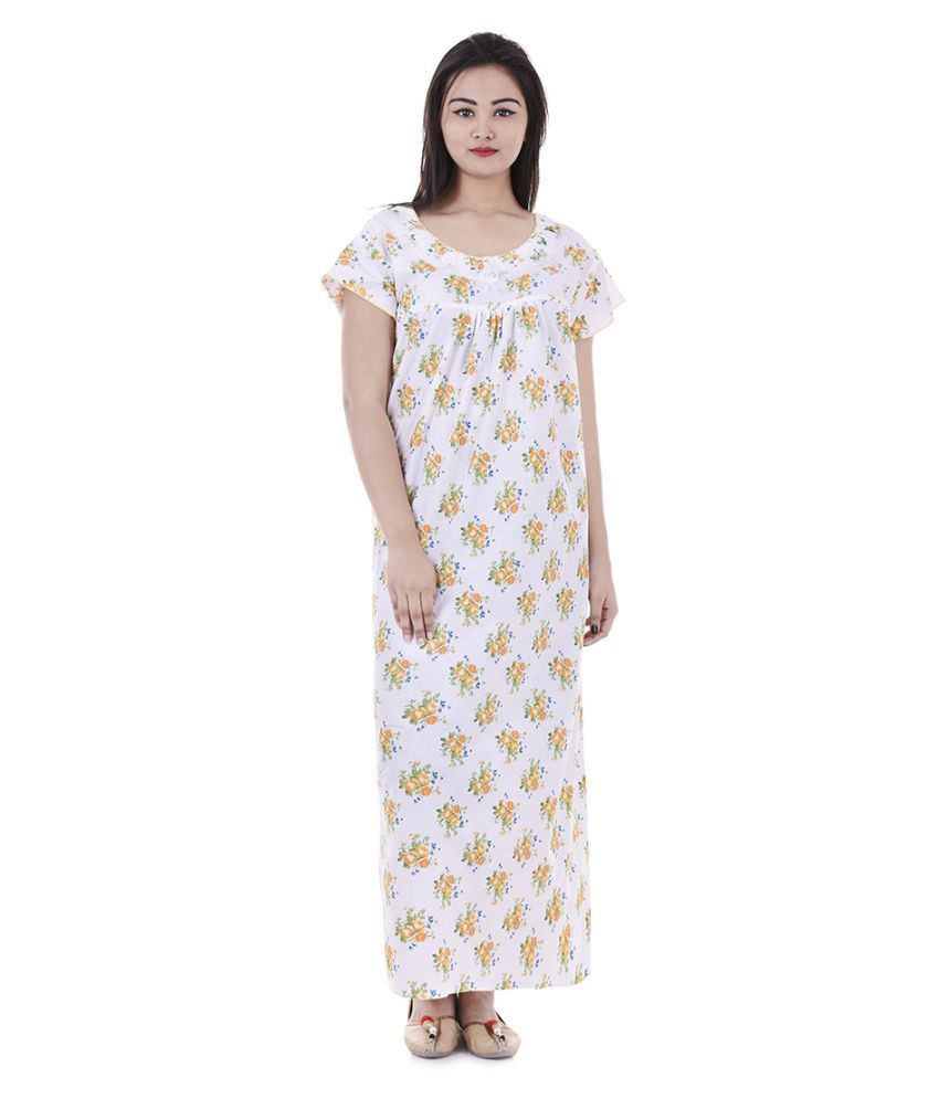     			Raj Cotton Nighty & Night Gowns - White