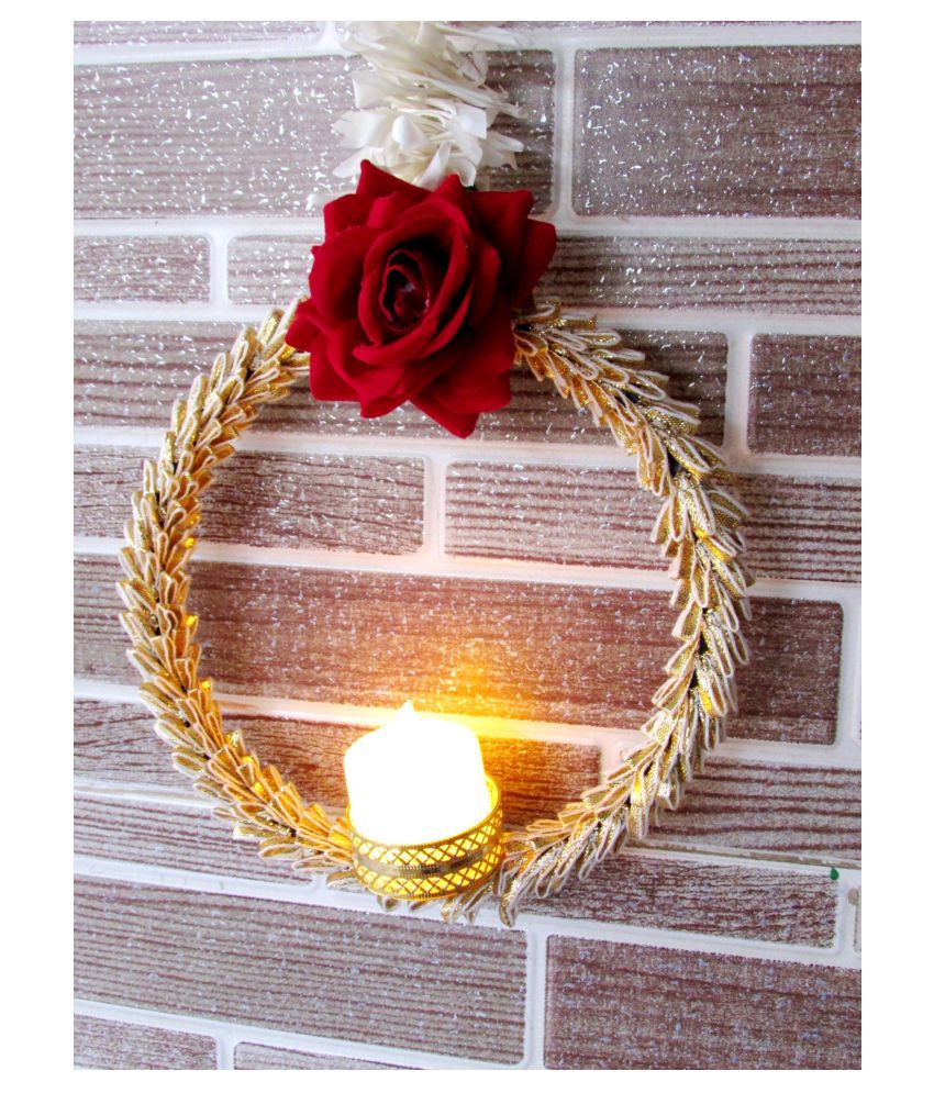 thriftkart 2PC Door Hanging White gajra String with rose and LED Candle White - Pack of 1