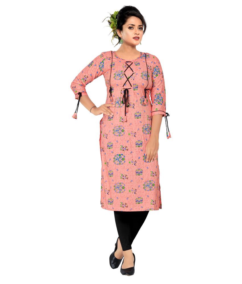     			HAYA - Peach Rayon Women's Straight Kurti ( Pack of 1 )