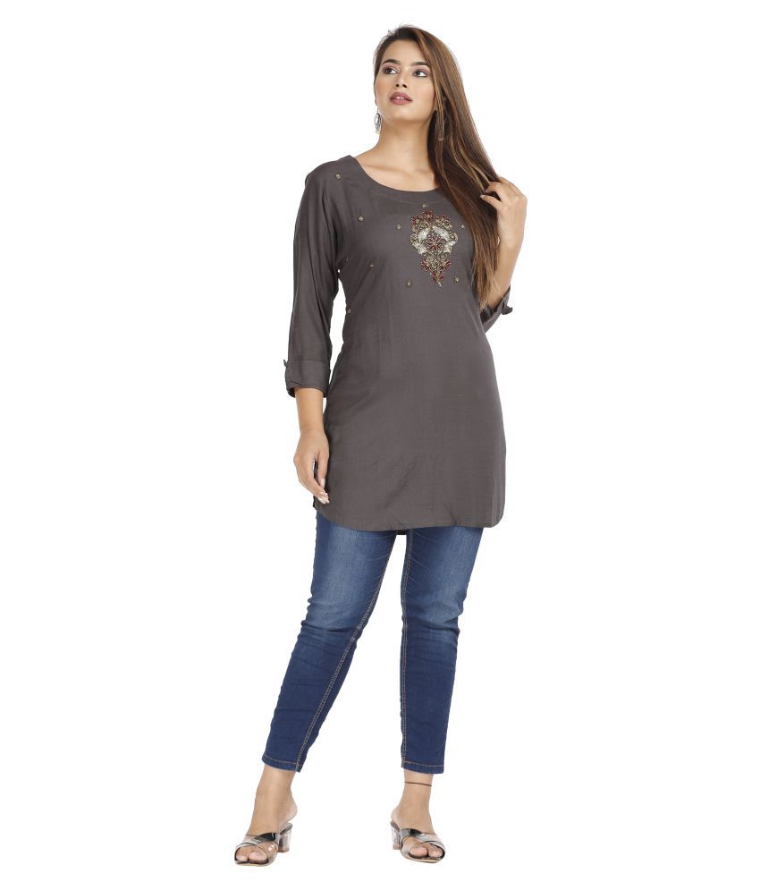     			HIGHLIGHT FASHION EXPORT - Grey Rayon Women's Straight Kurti