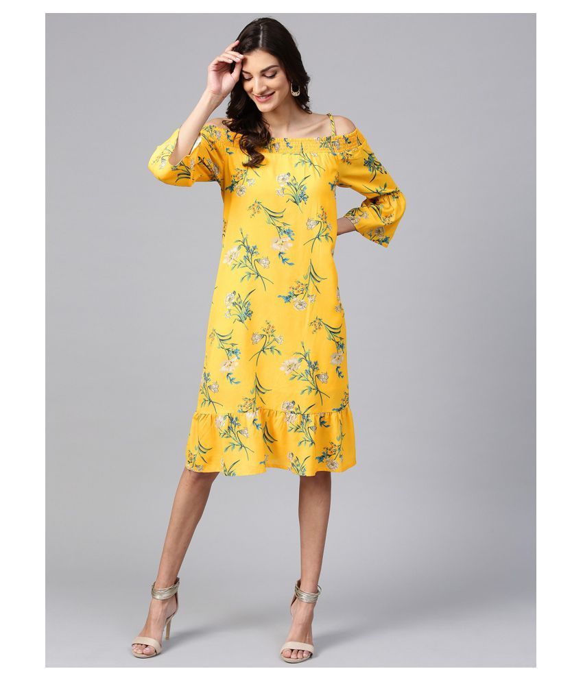     			Zima Leto Polyester Yellow Fit And Flare Dress - Single