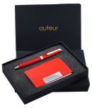 auteur Gift Set,A  Ball Pen, A Premium RFID Safe Card Wallet, In Red Color Metal Pen & PU Leather Body ATM/Debit/Credit/Visiting Card Holder, Excellent Corporate Gift Set Packed in an Attractive Box.