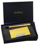 auteur Gift Set,A Roller Ball Pen, A Premium RFID Safe Card Wallet, In Golden Color Metal Pen & PU Leather Body ATM/Debit/Credit/Visiting Card Holder, Excellent Corporate Gift Set Packed in an Attractive Box.