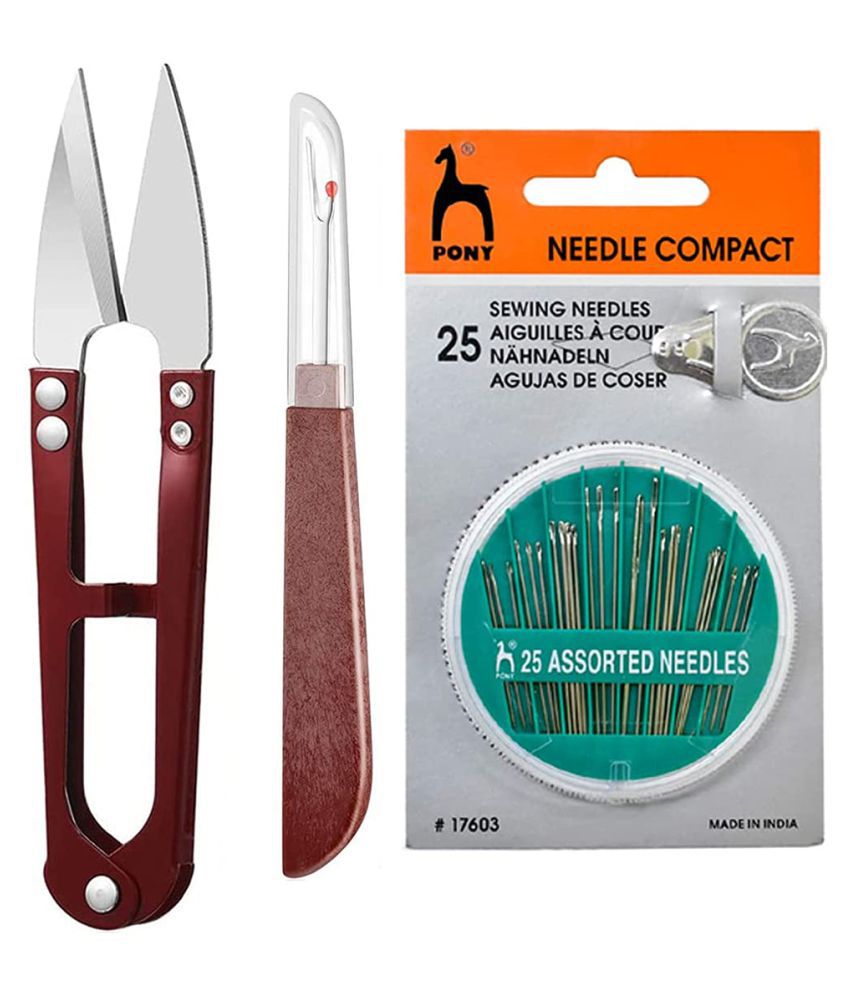 3 Pieces Sewing Seam Ripper Kit, Include Seam Rippers Stitch Remover, Thread Remover Scissors and Pony Sewing Needle Compact