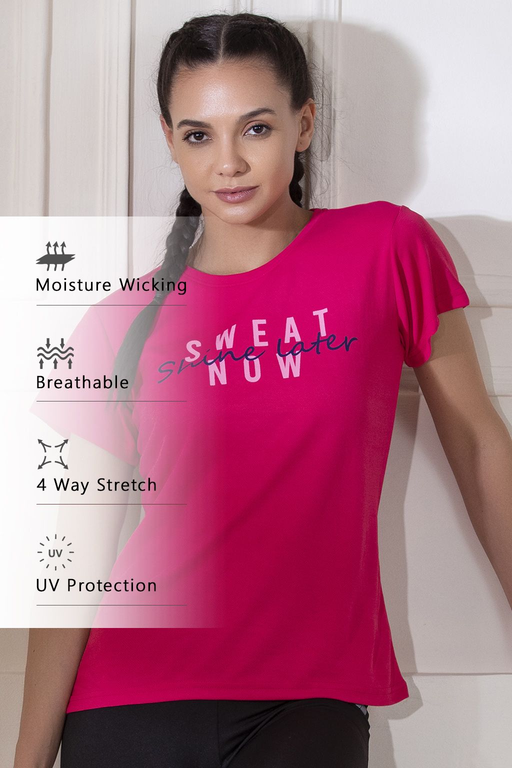     			Clovia Pink Polyester Tees - Single