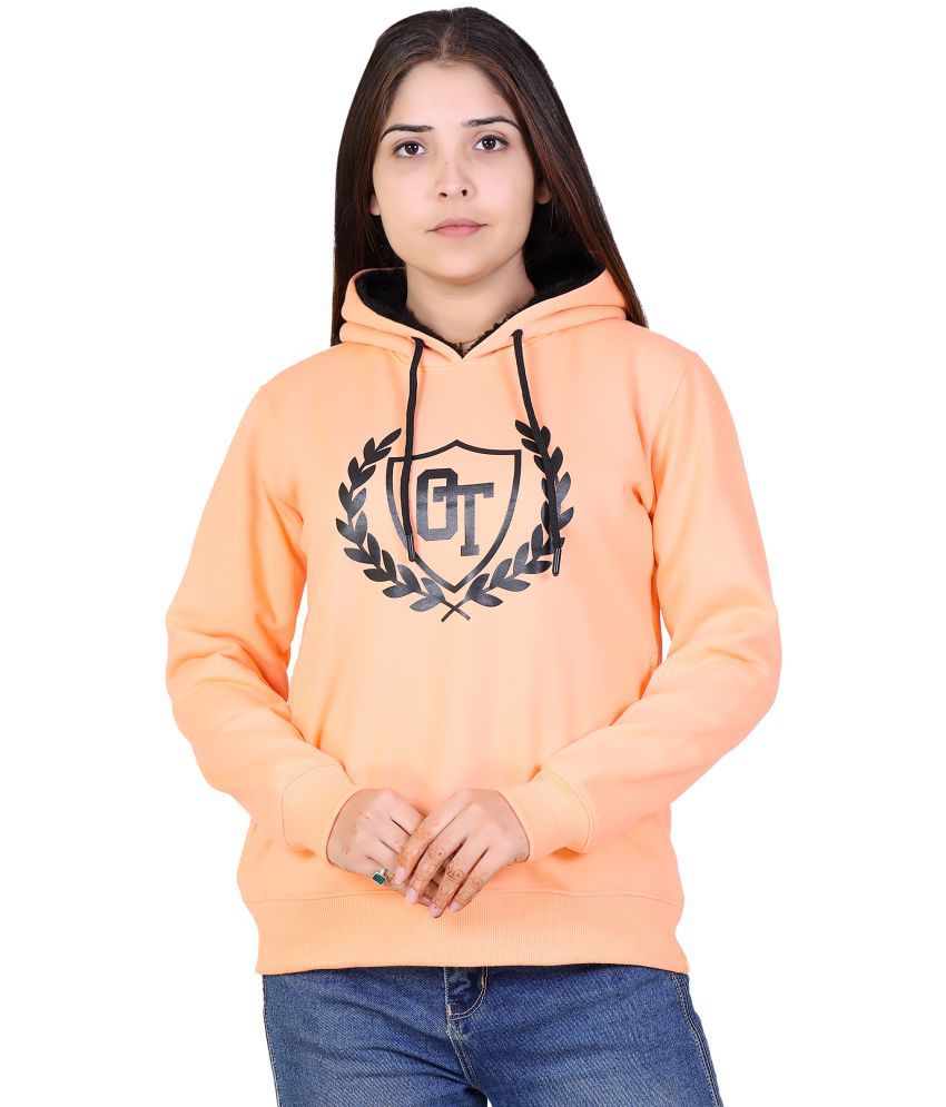     			Ogarti Cotton Fleece Peach Hooded Sweatshirt