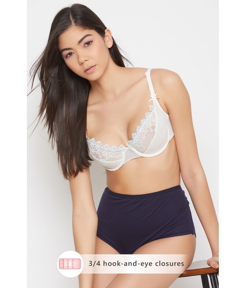     			Clovia Lace Plunge Bra - White Single