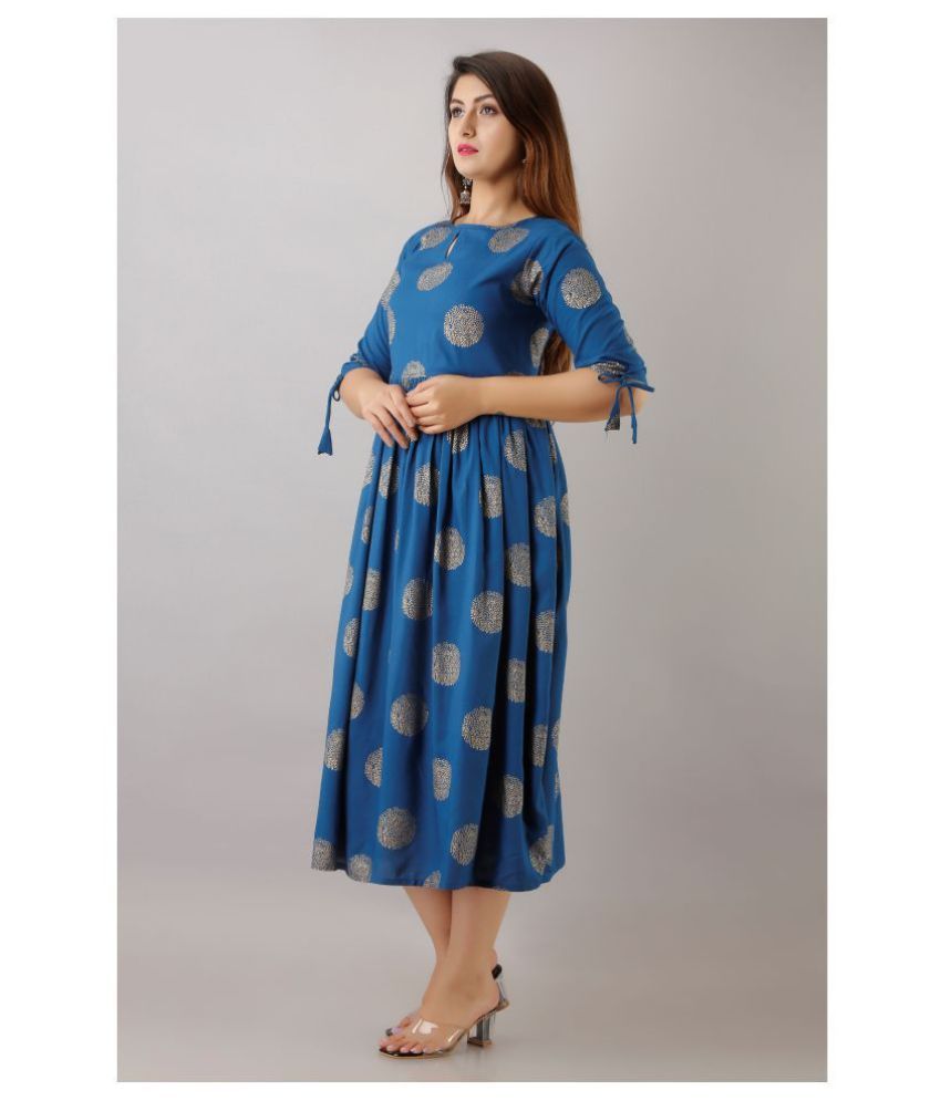     			FabbibaPrints - Blue Rayon Women's Flared Kurti ( Pack of 1 )